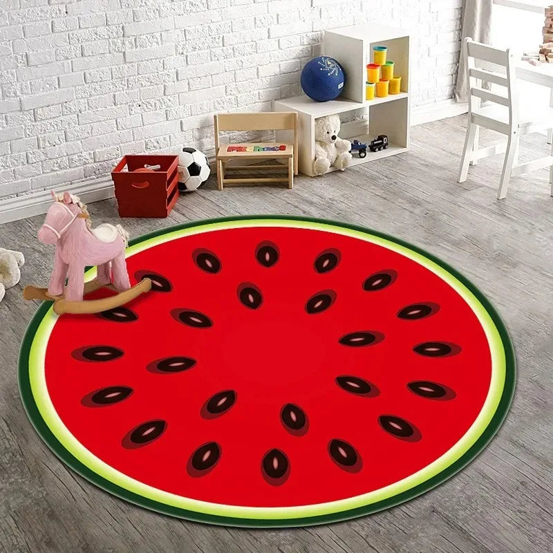 tapis rond fruits coloré moderne salon chambre enfants sol décor éco rouges verts oranges