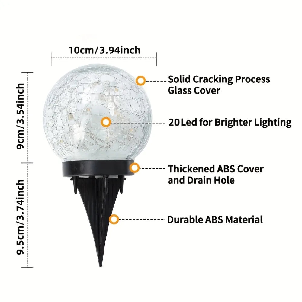 boule lumineuse solaire verre craquelé transparente jaune doré moderne extérieure 20 led ip65