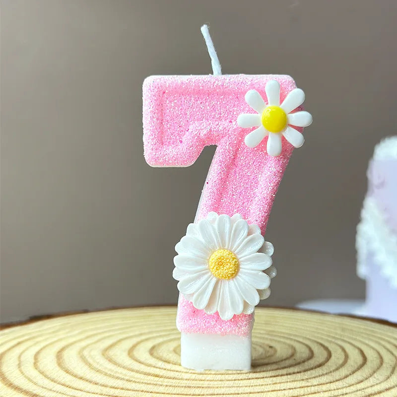 bougies anniversaire chiffres rose blanche marguerites paillette décoratives enfantines
