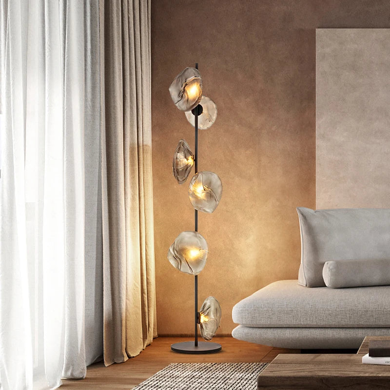 lampe sol moderne verre translucide noir blanc beige intérieur chambre salonhôtel