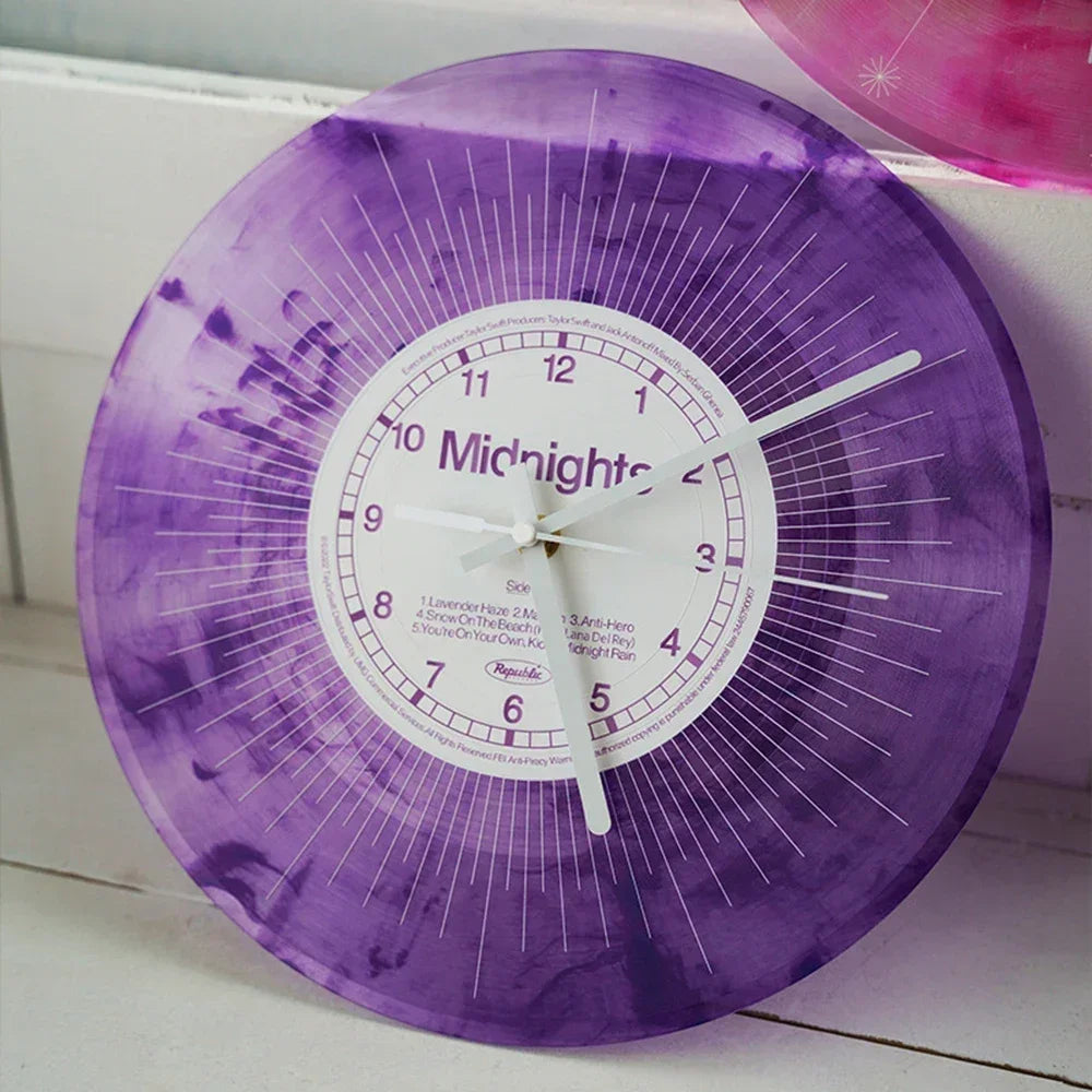 horloge murale moderne abstraite violet rose vert marbrée sans piles salon chambre coucher