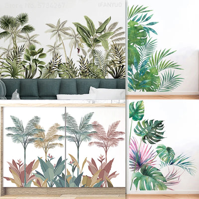 Autocollant mural feuille de palmier noir sur mur blanc