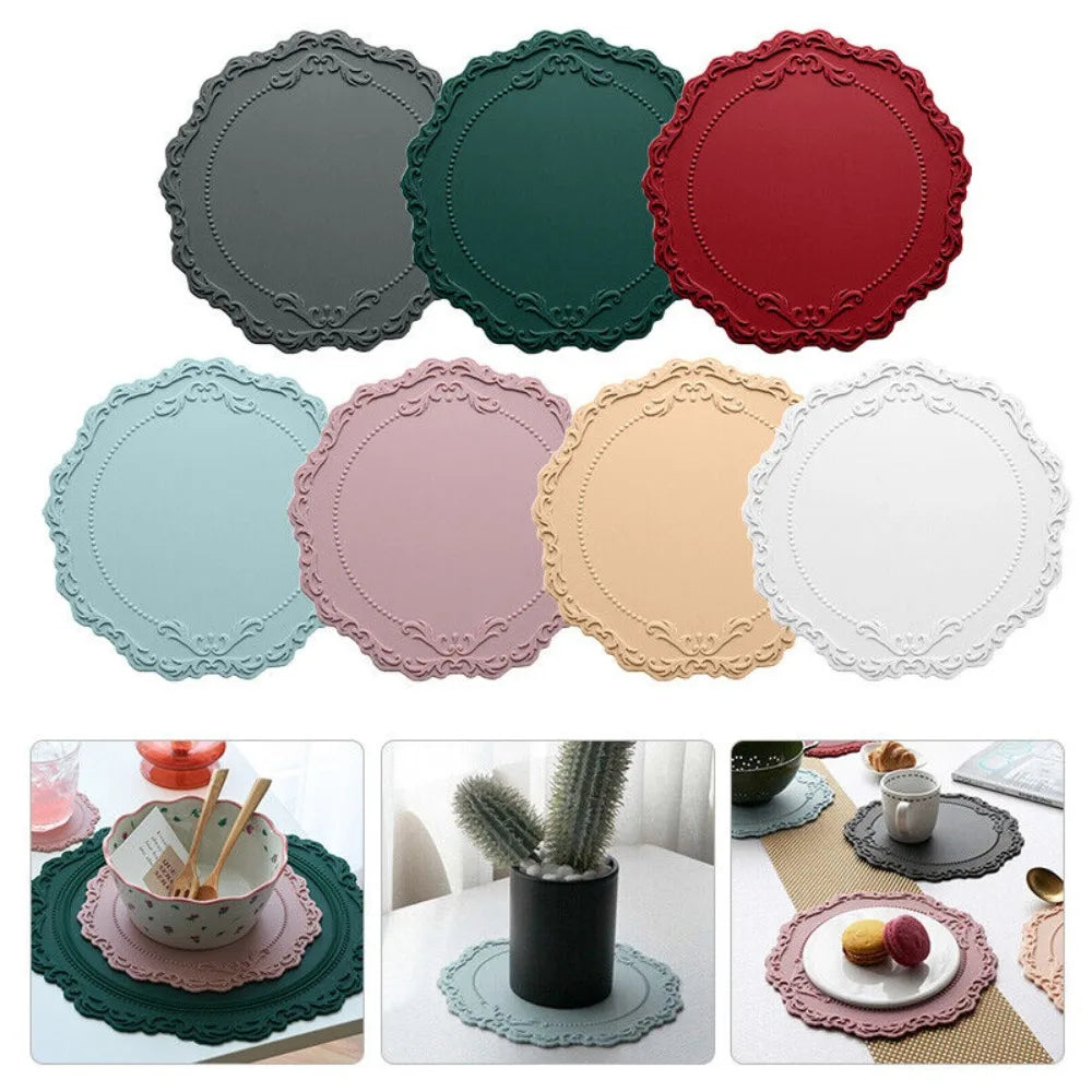 placemat classique ornements floraux bordure dentelée silicone gris vert rouge bleuclair rose beige blanc