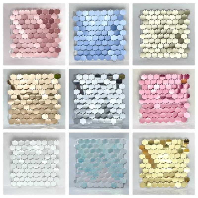 panneau décoration murale hexagonal sequins brillant fond fête mariage anniversaire baby shower décor moderne