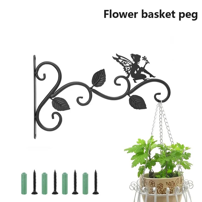 support mural suspendu plantes paniers artisanal vintage vis fixations noires motifs végétaux oiseaux fées