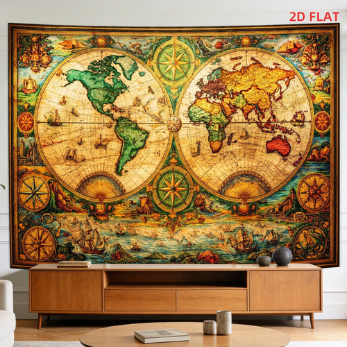 tapisserie murale vintage carte monde navires marine décoration mur moderne multicolore