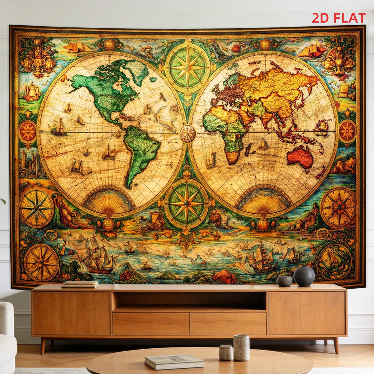 tapisserie murale vintage carte monde navires marine décoration mur moderne multicolore