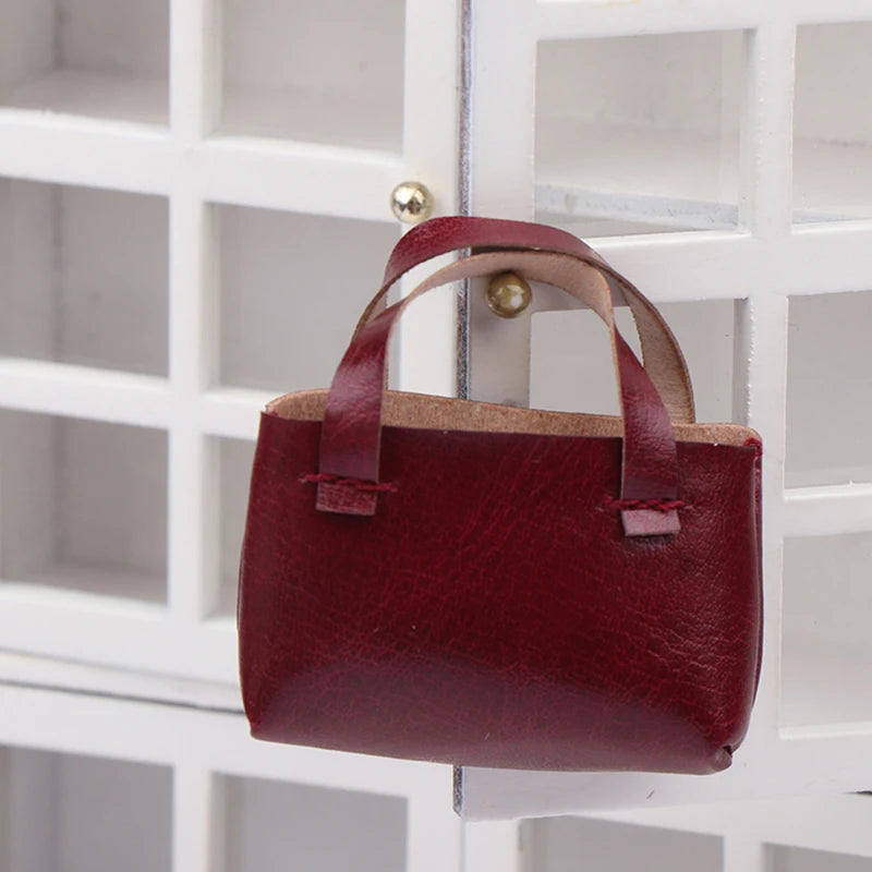sac main miniature blanc marron texture tissée poignées détachables accessoire poupée classique simple 12