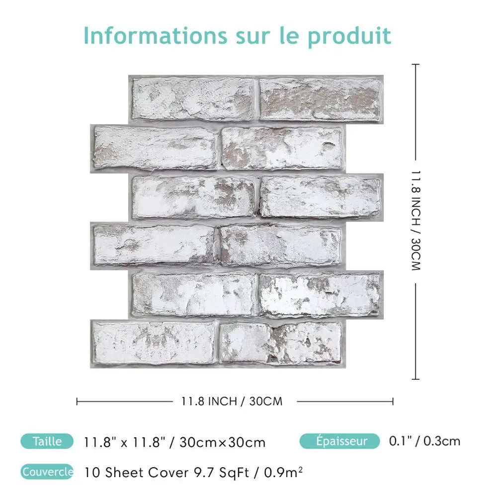 panneaux muraux decoratifs 3d imitant briques blanc gris modernes impermeables 10 pieces pvc adhhesifs