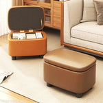 pouf rangement moderne simili cuir marron clair tapis protection pieds simples