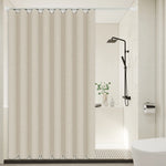 rideau douche beige texturé lin polyester moderne minimaliste opacité totale tringle pesé
