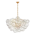 suspension lumineuse moderne élégante transparente billes dorées effet bulles chaîne métallique chambre salon étude