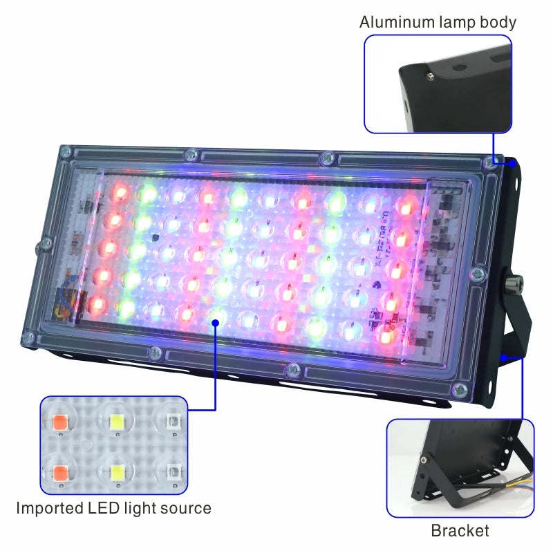 projecteur led noir multicolore ip65 moderne télécommande 220v 50w aluminium