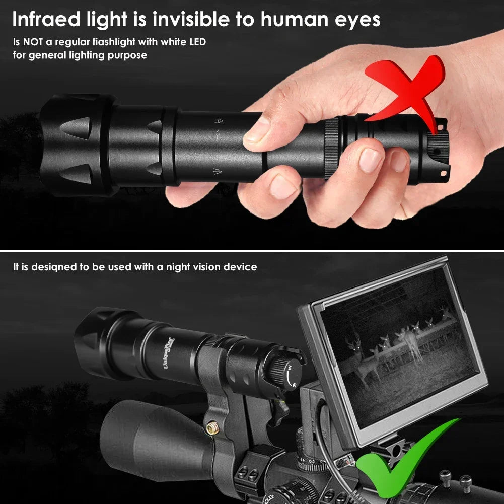 torche noire led rechargeable zoom vision nocturne 5w 940nm 850nm usb