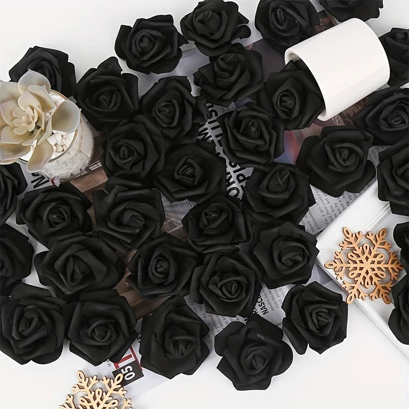 roses artificielles noires fleurs mousse texture veloutée décoration mariage intérieur fête anniversaire maison