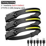 lampe frontale rechargeable led noir jaune ceinture ajustable motion sensor torchon camping pêche recherche