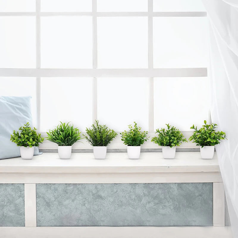 plantes artificielles feuilles eucalyptus bonsaï vert pot blanc décoration intérieure extérieure moderne anniversaire