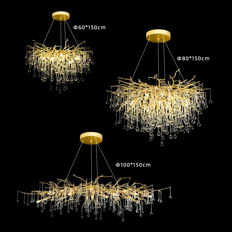 lustre suspendu moderne or cristal transparent branché lumière neutre 4000k chambre salon