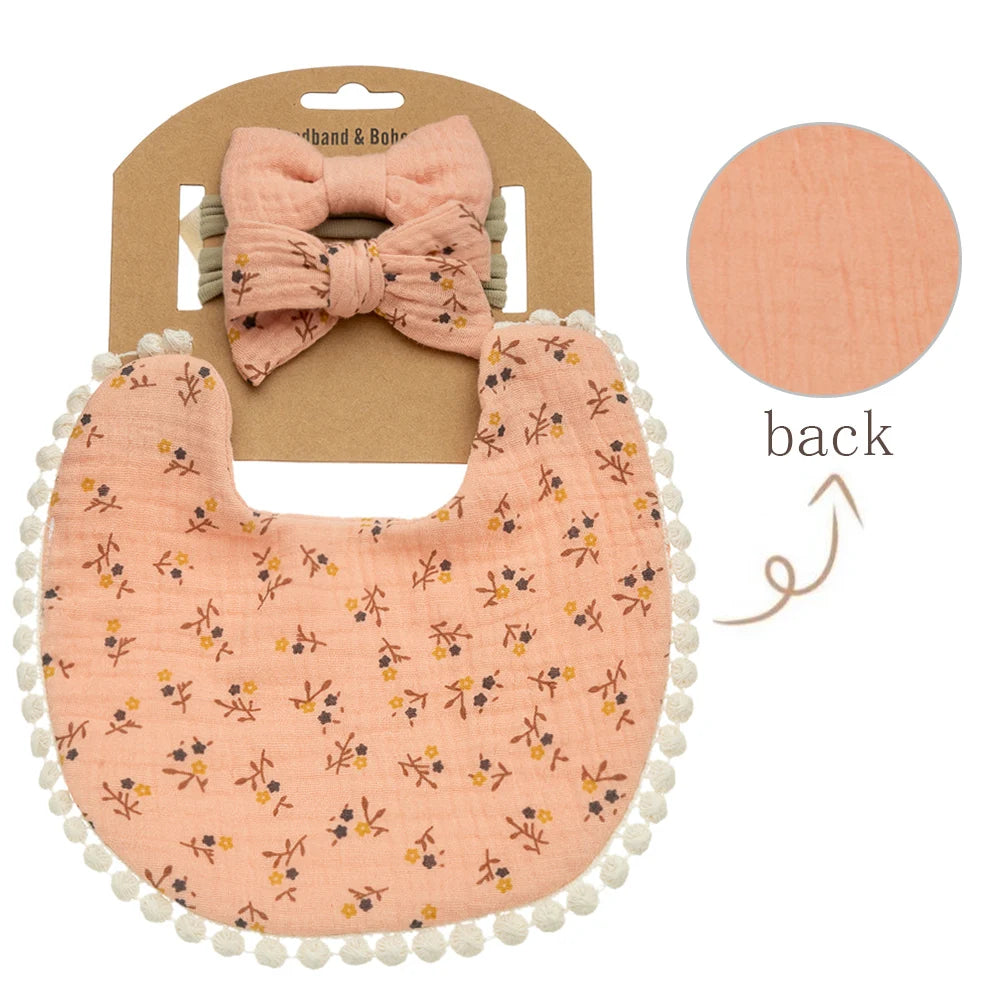 bavoirs bébé fleurs pompons élastiques doux vintage blanc rose jaune bleu gris