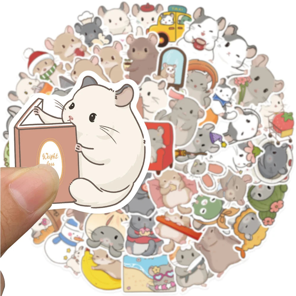stickers dessin animé hamsters adhésifs blanc gris beige rose vert bleu orange jaune marron