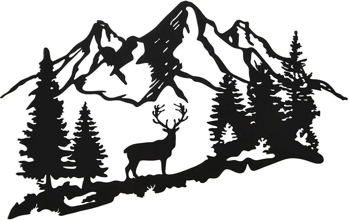 décoration murale silhouette animaux cerf arbre montagne noire moderne minimaliste artística maison