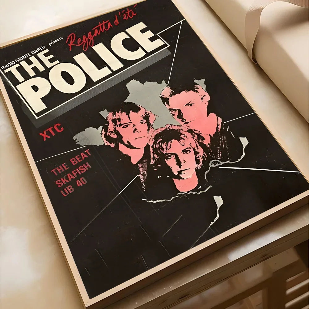 affiche vintage rock groupe police noir blanc bleu jaune salon chambre kawaii déco