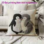housse coussin penguins relief polyester moderne décoration maison salon chambre zip 40x40cm 45x45cm blanc