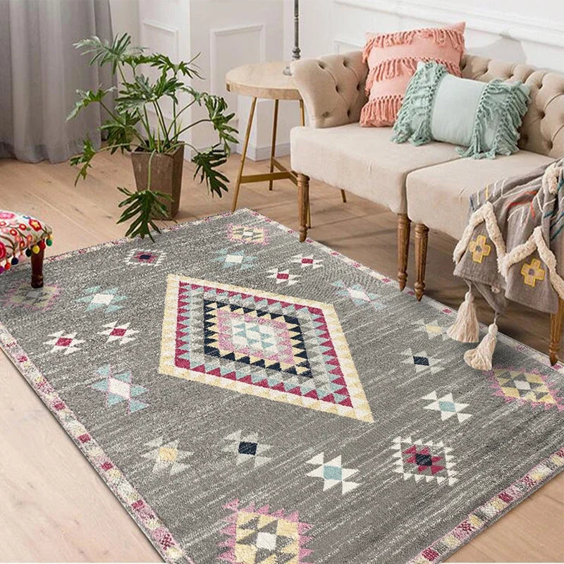 tapis multicolore motifs géométriques moderne salon chambre ethnique anti dérapant polyester rectangle