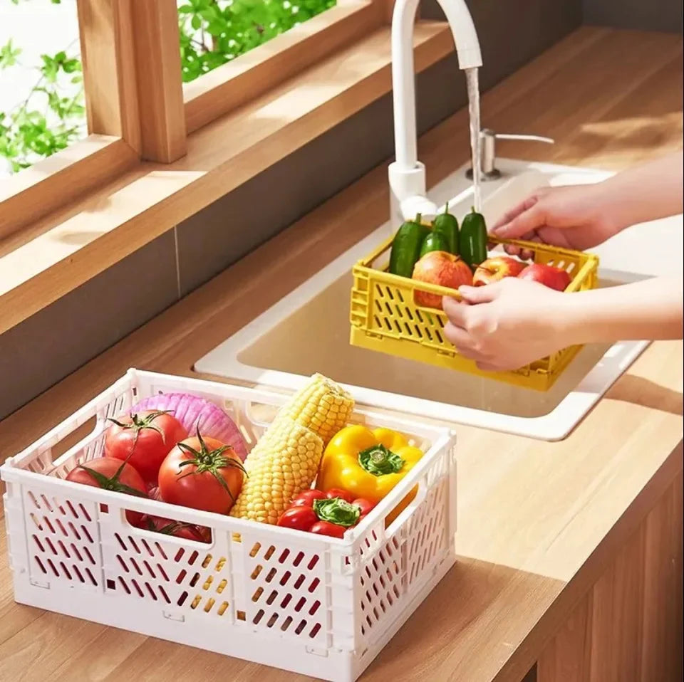 paniers pliables rangement réutilisables blanc rose modernes perforés respectueux environnement multifonctionnels petits moyens