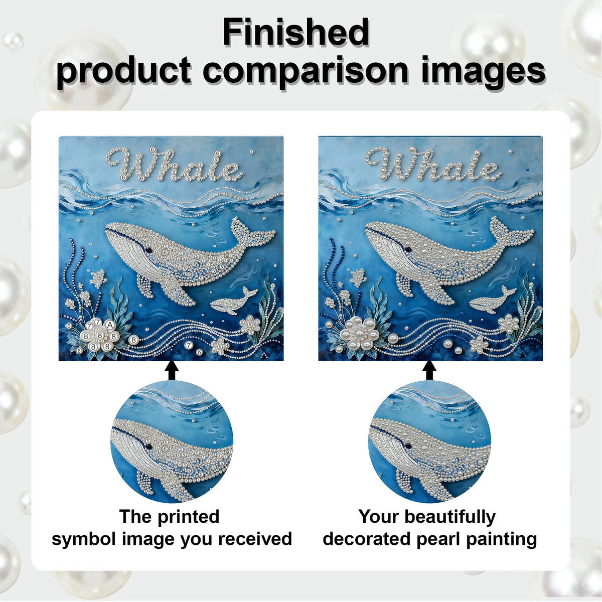 kit peinture points tableau décoratif baleine océan fleurs bleu blanc beige