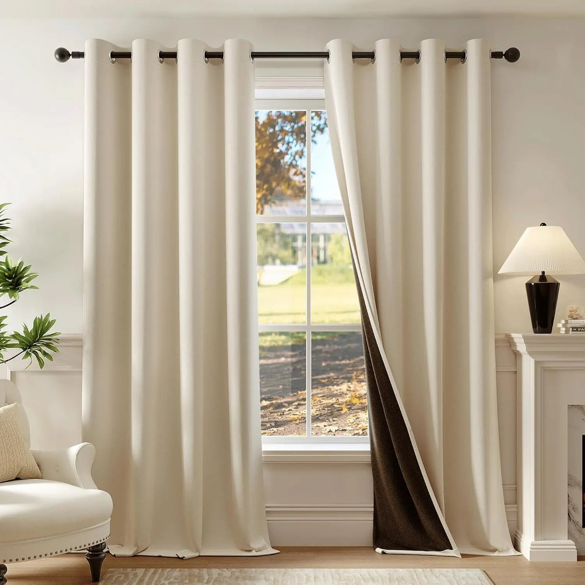 rideau moderne beige opacité 100% polyester fenêtre plate chambre coucher isolation thermique