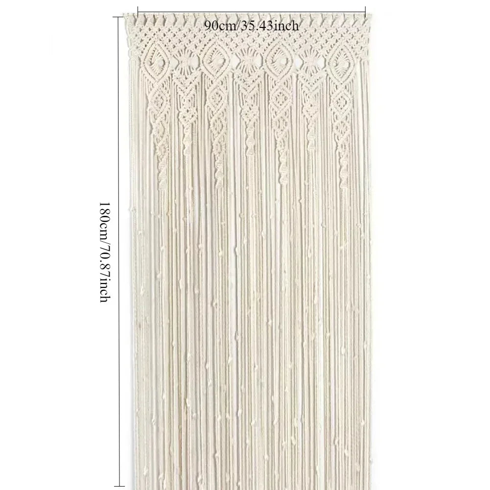 rideau macramé boho chic beige clair franges décoration murale chambre salon