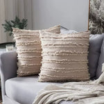housses coussins boho chic beige franges opacité jacquard respectueux environnement non toxique moderne canapé