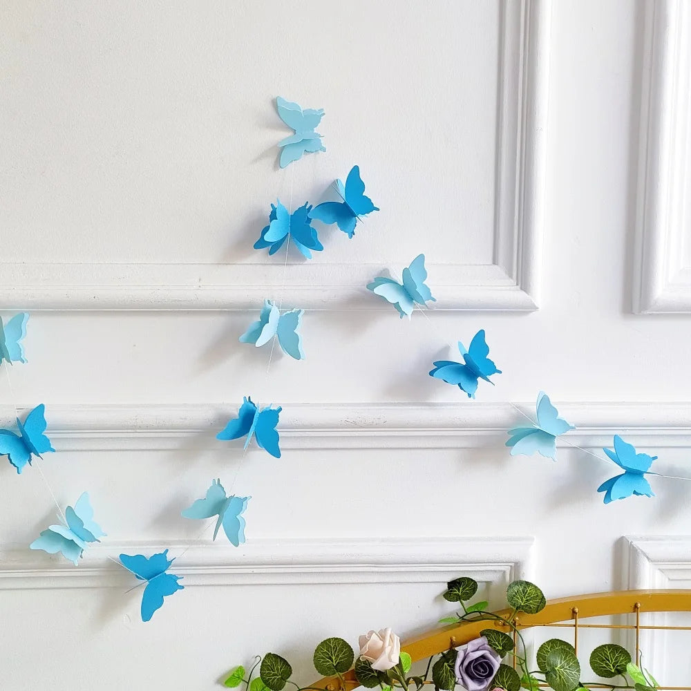 guirlande papillons 3d multicolore décoration anniversaire mariage baptême fêtes années
