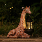 statue girafe lanterne solaire marron beige métal transparent jardin decoration extérieure rustic