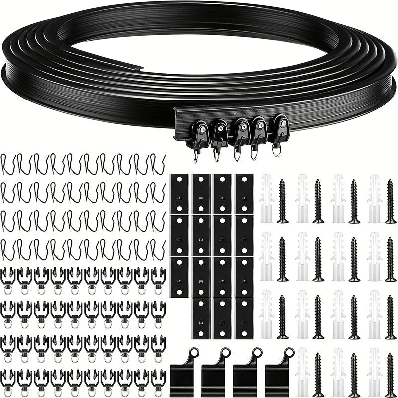 rails rideau flexible noir blanc rouleaux crochets supports vis ancrages plâtre moderne fonctionnel