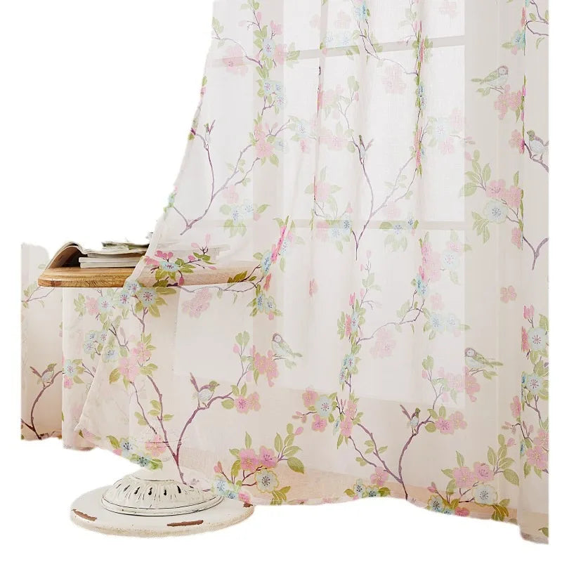 rideaux décoratifs floral blanc rose vert bleu polyester translucides tringle