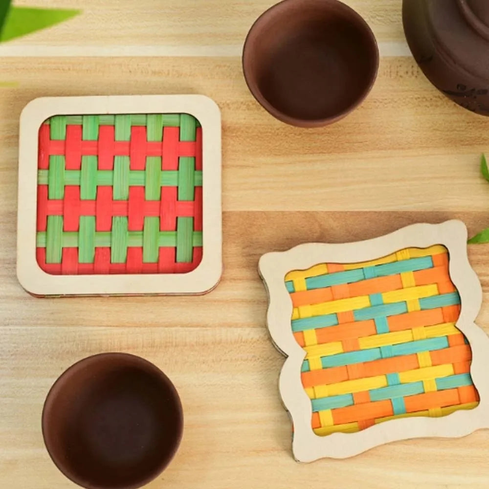 coasters tissés bambou multicolores traditionnels faits main opaques pack diy