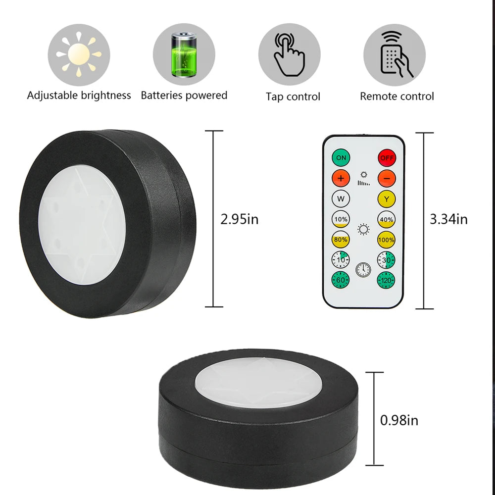 lampe led ronde noir blanche télécommande éclairage nuit chambre placard rechargeable batterie sèche moderne