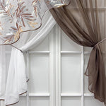rideau fenêtre beige feuilles stylisées tissu léger élégant transparent tringle rideaux
