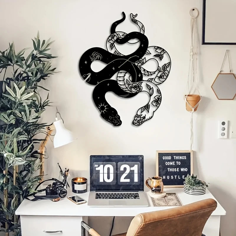 décoration murale sculpture serpent noir motifs floraux contemporaine métal intérieur horizontal sans électrique