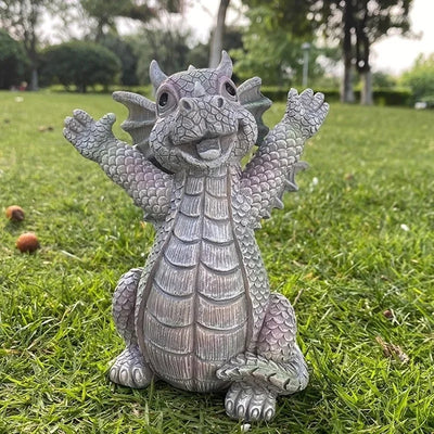 Statue de dragon en méditation avec éclairage LED pour jardin