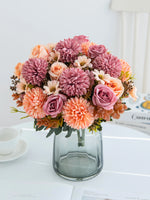 bouquet fleurs artificielles roses soies classiques romantiques blancs roses orangers marrons intérieur décoration mariage