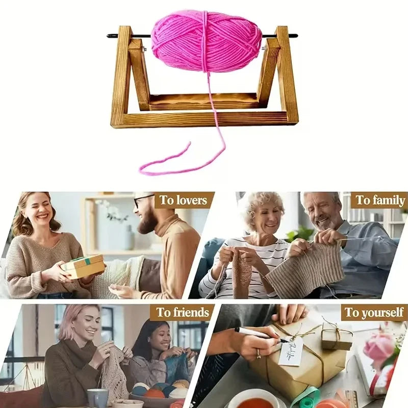 support rangement laine bois rustique multicolore tricot artisanal fixations métalliques aiguilles pelotes étiquettes cadeaux