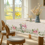 nappe table fleurs roses pivoines feuillage classique beige doré romantique polyester moderne