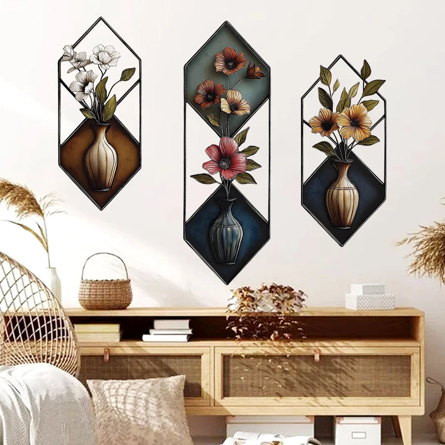 décoration murale moderne fleurs stylisées vases autocollants muriaux multicolores