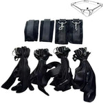 ensemble retenues lit noir tissu texturé bracelets sangles boucles réglables érotique bdsm