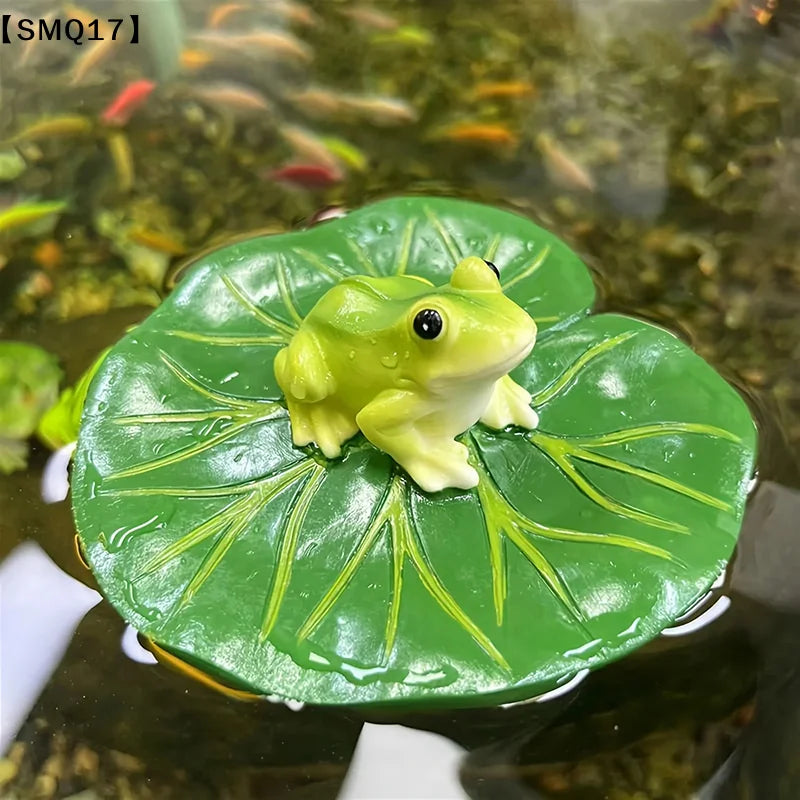 figurine grenouille nénuphar résine verte réaliste jardin intérieur decoration naturelle frais