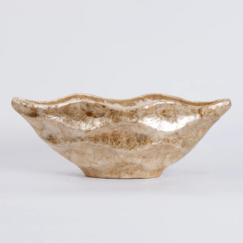 bassin decoratif moderne blanc beige ondule texture brillante vase decoratif simple