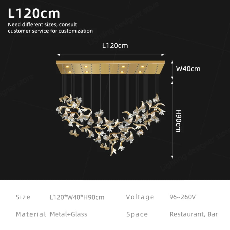 lampe suspendue contemporaine élégante dorée feuilles stylisées lumière blanche translucide 3000k 4000k 6000k